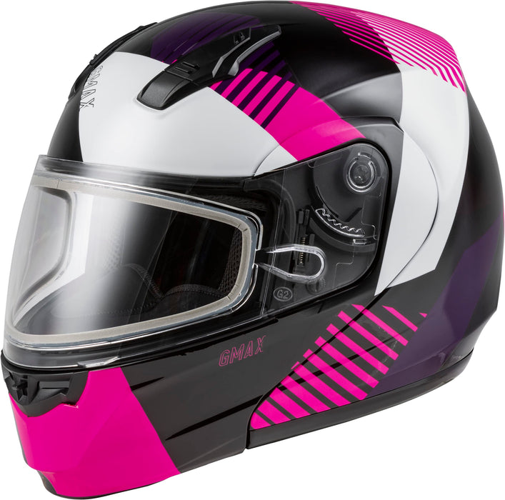 GMAX MD-04S Reserve, Lightweight Modular Helmet for Snow & Motor Sports, Comfortable Full-Face Protection (Black/Pink/White)