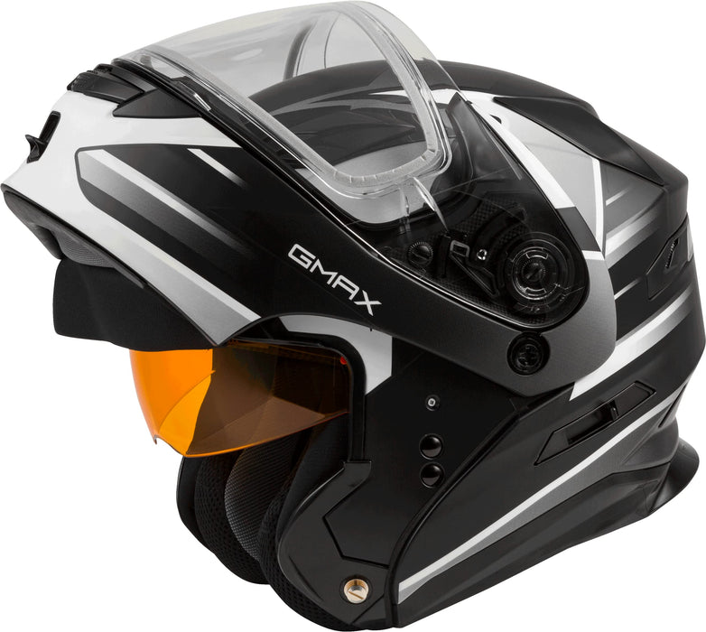 GMAX MD-01S Descendant, DOT Approved Modular Helmet, Dual Lens Shield for Snow & Motor Sports, (Matte Black/White, Small)