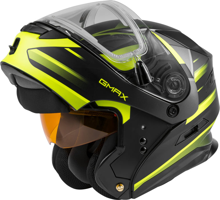 GMAX MD-01S Descendant, DOT Approved Modular Helmet, Electric Dual Lens Shield for Snow & Motor Sports, (Matte Black/HI-VIS, X-Large)