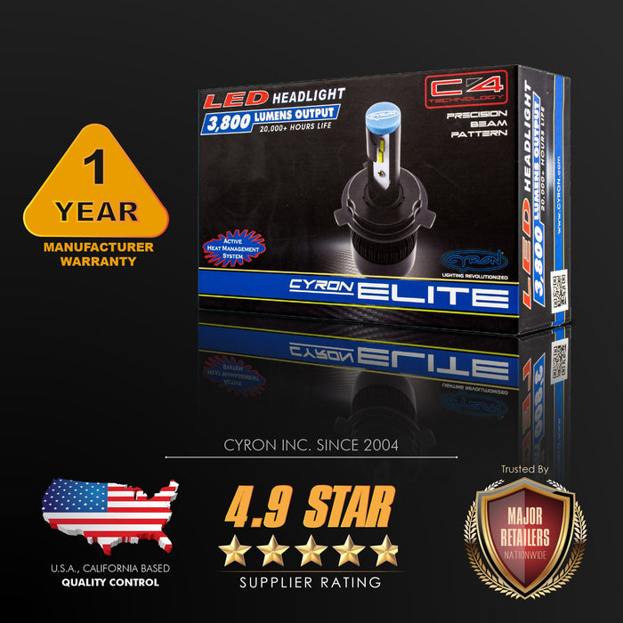 Cyron ABH4-B6K H4 Hi/lo Beam Elite Series MOT LED Headlight Bulb