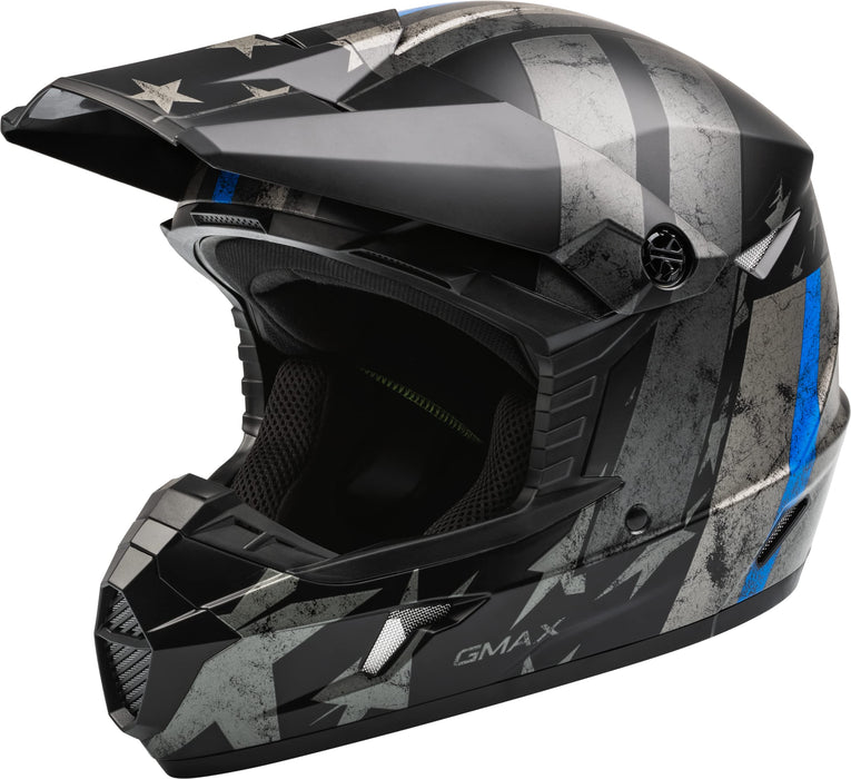 GMAX MX-46 Patriot Full Face Off-Road Helmet - Black/Grey/Blue (X-Small)