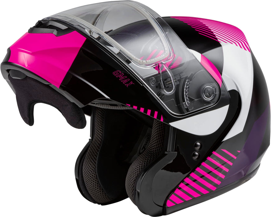 GMAX MD-04S Reserve, Lightweight Modular Helmet for Snow & Motor Sports, Comfortable Full-Face Protection (Black/Pink/White)