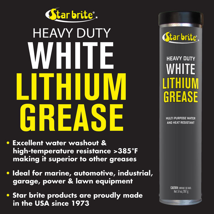 STAR BRITE Heavy-Duty White Lithium Grease - 14 OZ Cartridge - All-Weather, High-Performance Lubricant for Marine, Auto, and Industrial Applications (026214)