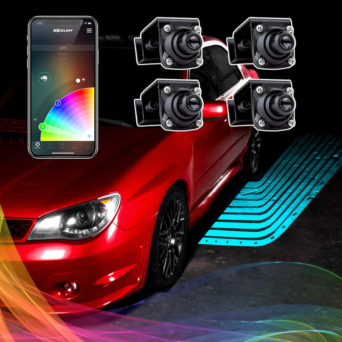 CurbFX 4pc Bluetooth XKchrome App Control Waterproof LED Projector Welcome Light Angel Wing Style