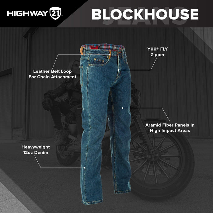 Highway 21 Men's Motorcycle Blockhouse Jeans (Oxford Blue, US 40)