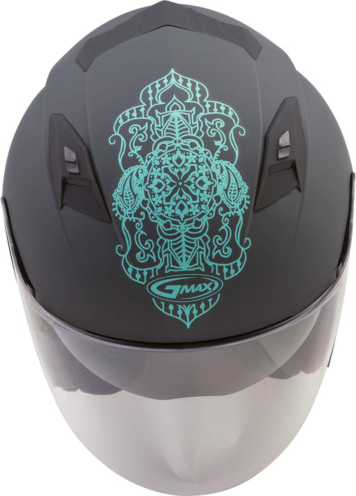 Gmax OF-77 Open Face Eternal Helmet Matte Black Teal size X-Large