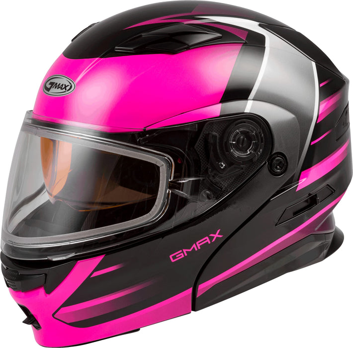 GMAX MD-01S Descendant, DOT Approved Modular Helmet, Dual Lens Shield for Snow & Motor Sports, (Black/Pink/White, X-Large)