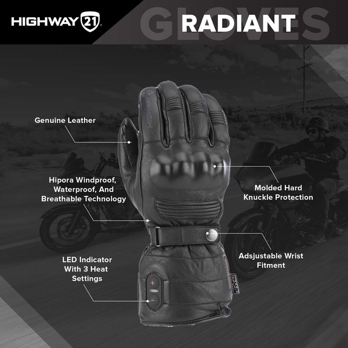 Highway 21 Men's Motorcycle Radiant Heated Gloves (Black, 4X-Large)