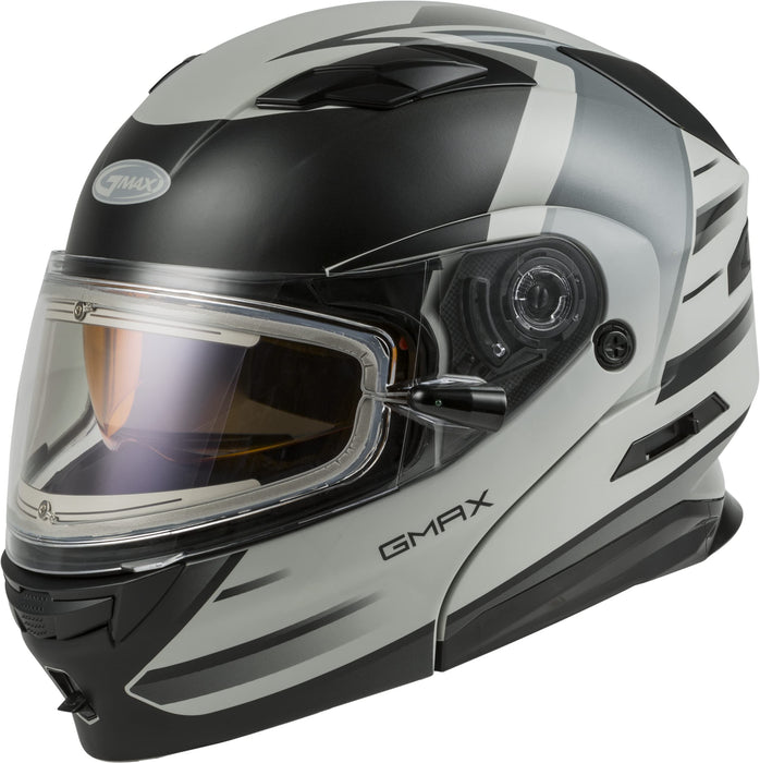 GMAX MD-01S Descendant, DOT Approved Modular Helmet, Electric Dual Lens Shield for Snow & Motor Sports, (MATTE GREY/Silver, Small)