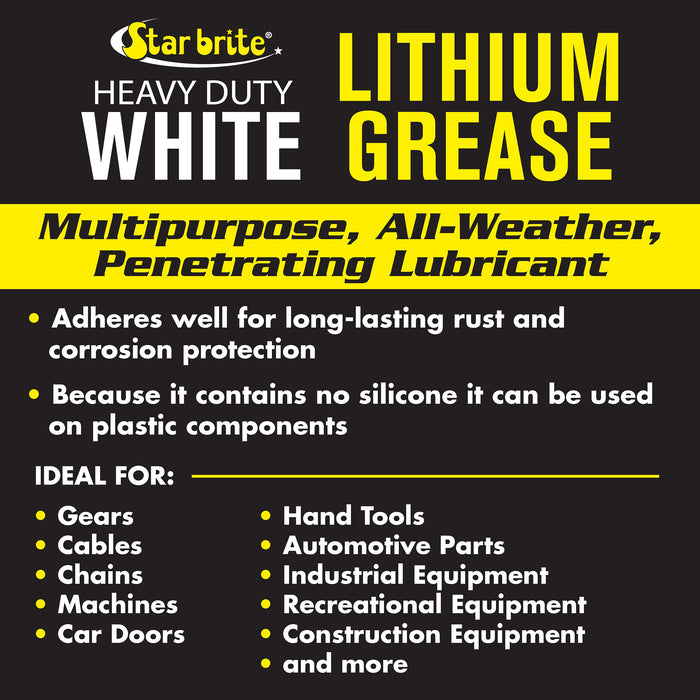 STAR BRITE Heavy-Duty White Lithium Grease - 14 OZ Cartridge - All-Weather, High-Performance Lubricant for Marine, Auto, and Industrial Applications (026214)