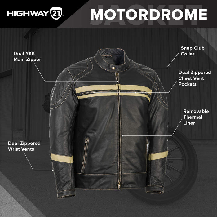 Highway 21 Men's Motorcycle Motordrome Jacket (Antique Black, 3X-Large)