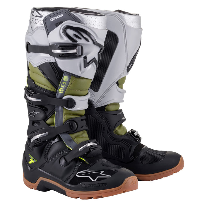 Alpinestars Tech 7 Enduro Boots Blk/Slvr/Mltry Grn (Size 8) (2012114-1916-8)