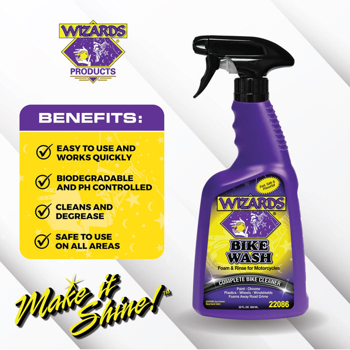 Wizards Bike Wash - Cleaner For Motorcycle Washing Kit- Quick Detailer for Bike Kit with Bug Remover - For Your Motorcycle Accessories and Detail Kit - 22 oz