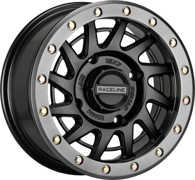 Raceline A12BG-57037+10 Squad Beadlock Wheel - 15x7-5+2-4/137 - Black/Gunmetal