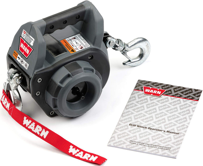 WARN 101570 Handheld Portable Drill Winch with 40 Foot Steel Wire Rope: 750 lb Pulling Capacity , Gray