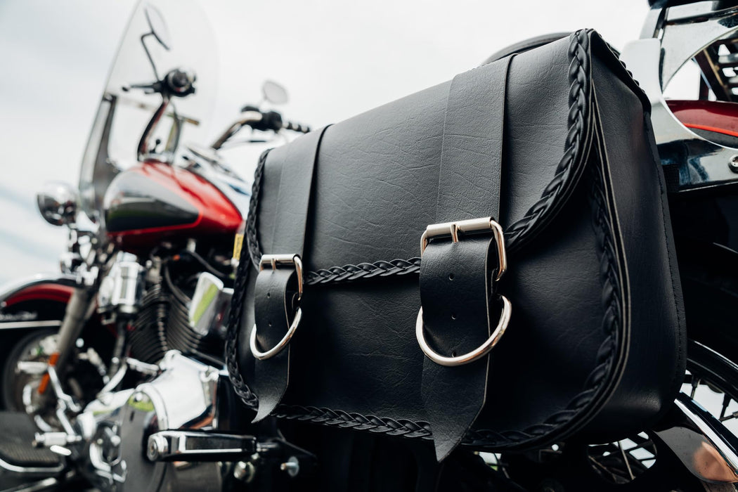 Dowco Willie & Max 58330-20 Braided Series: Synthetic Leather Large Straight Motorcycle Saddlebag Set, Black, Universal Fit, 15 Liter Each/30 Liter Total Capacity