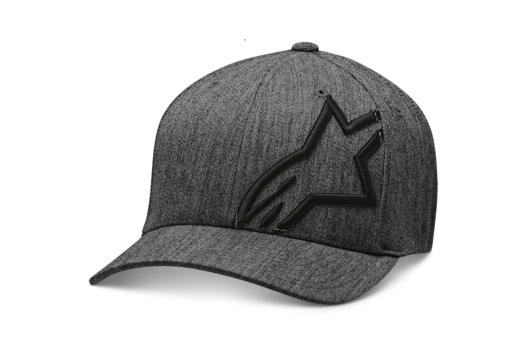 ALPINESTARS Men's Curved Bill Structured Crown Flex Back 3D Embroidered Logo Flexfit Hat, Corp Shift 2 Dark Heather Gray/Black, L/XL