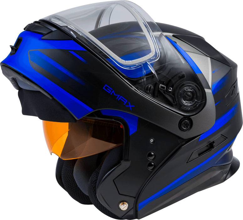 GMAX MD-01S Descendant, DOT Approved Modular Helmet, Dual Lens Shield for Snow & Motor Sports, (Matte Black/Blue, X-Large)