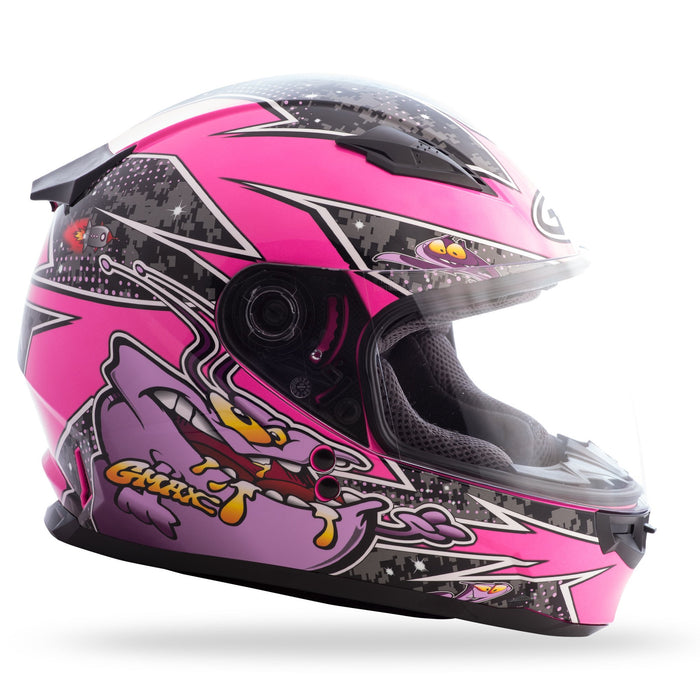 GMAX unisex-adult full-face-helmet-style Helmet (Gm49Y Youth Street Alien) (Pink/Purple, Youth Large)