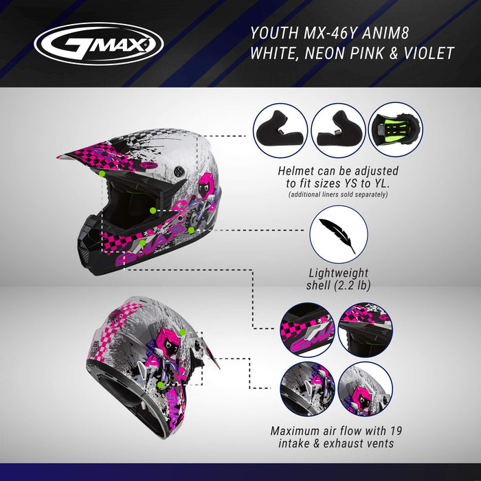 GMAX MX-46Y ANIM8 DOT Approved Youth Full-Face Motorcycle Helmet for Off Road Riding and Racing