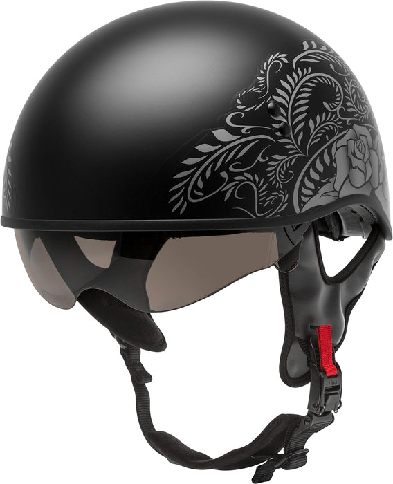 GMAX HH-65 Naked Motorcycle Street Half Helmet (Rose Matte Black/Silver, X-Small)