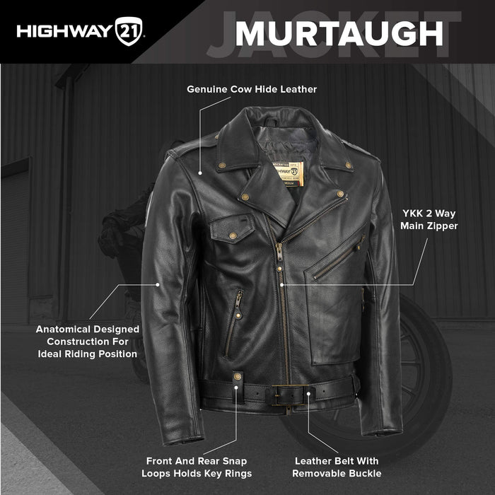 Highway 21 Men's Motorcycle Murtaugh Jacket (Black, 2X-Large)