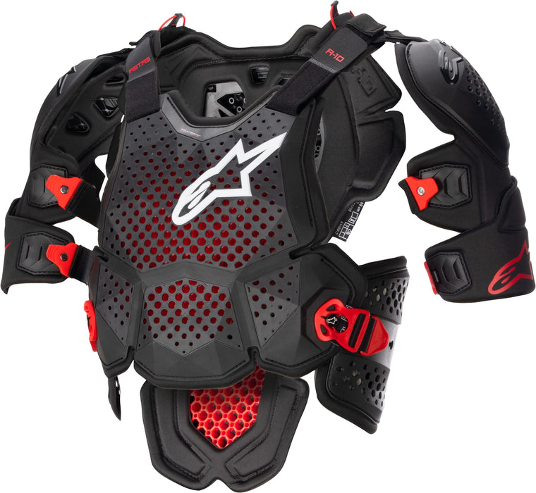 Alpinestars A-10 V2 Full Chest Protector (Anthracite Black Red, Medium/Large)