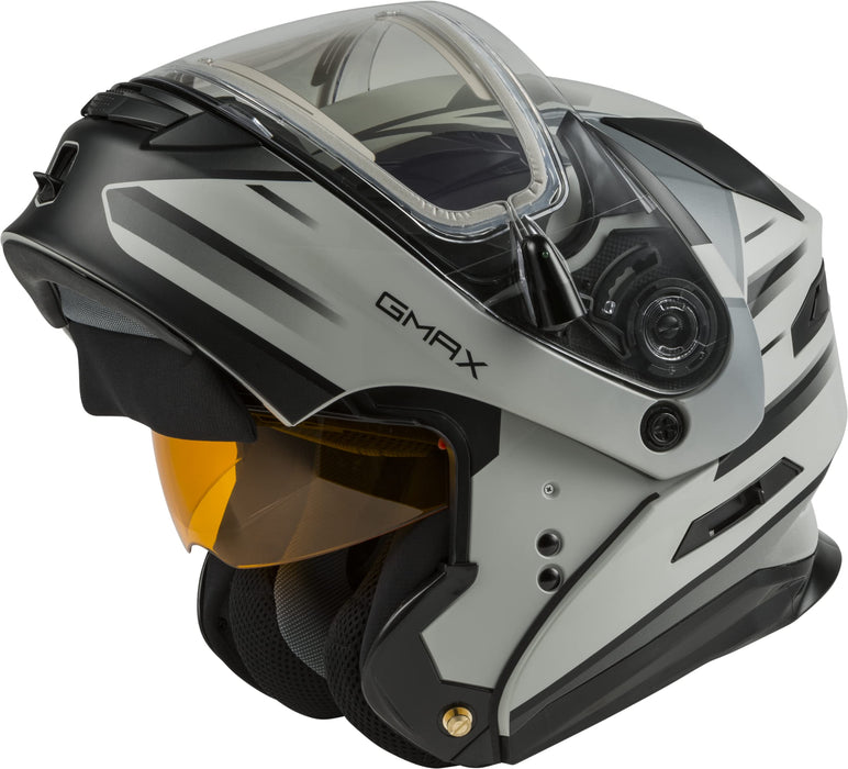 GMAX MD-01S Descendant, DOT Approved Modular Helmet, Electric Dual Lens Shield for Snow & Motor Sports, (Matte Grey/Silver, XXX-Large)