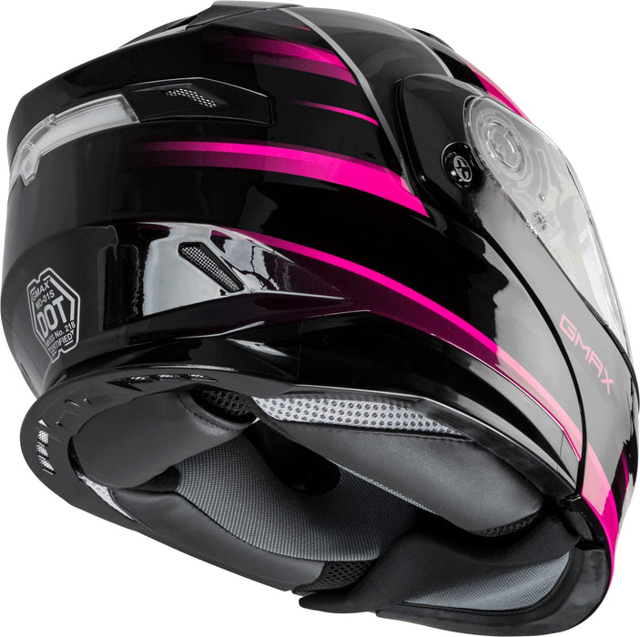 GMAX MD-01S Descendant, DOT Approved Modular Helmet, Dual Lens Shield for Snow & Motor Sports, (Black/Pink/White, X-Large)