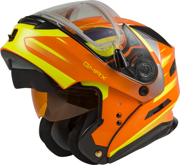 GMAX MD-01S Descendant, DOT Approved Modular Helmet, Dual Lens Shield for Snow & Motor Sports, (NEON Orange/HI-VIS, XXX-Large)