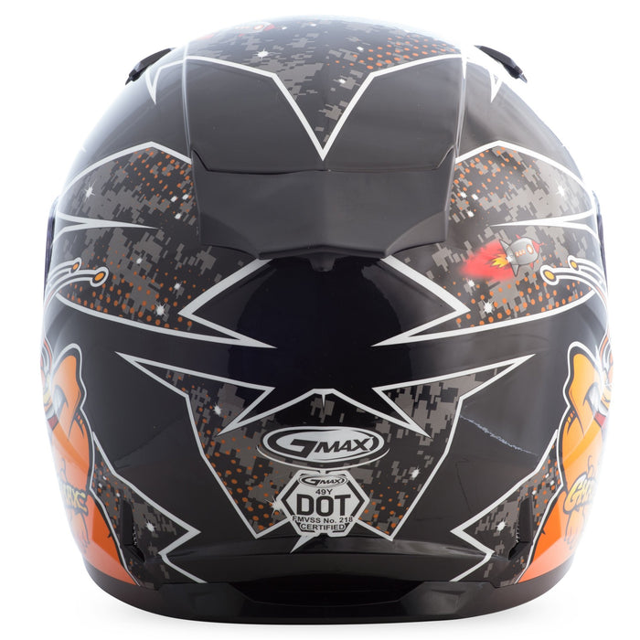 GMAX unisex-adult full-face-helmet-style Helmet (Gm49Y Youth Street Alien) (Black/Orange, Youth Medium)