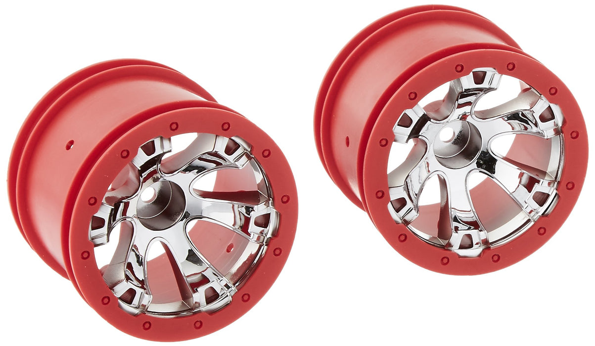 Traxxas 2.2" Chrome Geode Wheels, Red Beadlock-Style (Pair) 7271