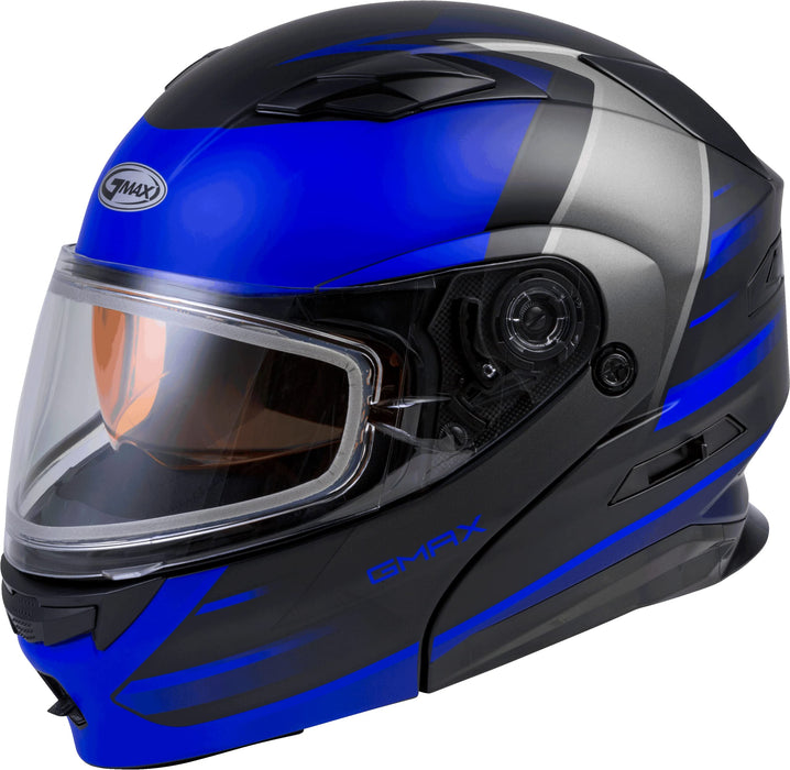 GMAX MD-01S Descendant, DOT Approved Modular Helmet, Dual Lens Shield for Snow & Motor Sports, (Matte Black/Blue, X-Large)