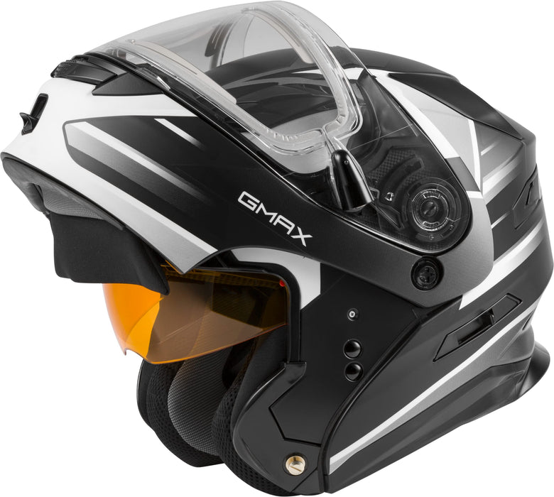 GMAX MD-01S Descendant, DOT Approved Modular Helmet, Electric Dual Lens Shield for Snow & Motor Sports, (MATTE BLACK/WHITE, Large)