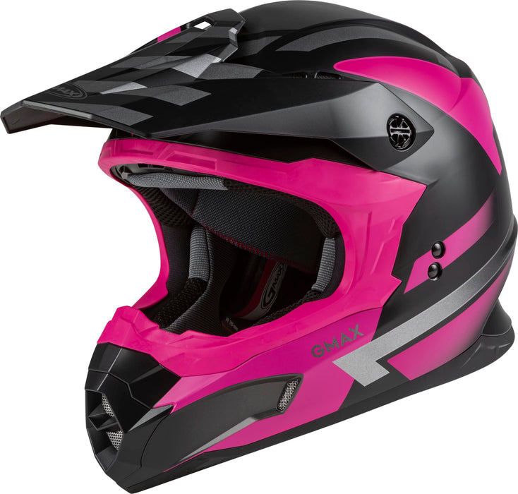 GMAX MX-86 Solid, Lightweight Full-Face Helmet for Motocross and Other Motor Sports (Matte Black/Pink/Silver, Medium)