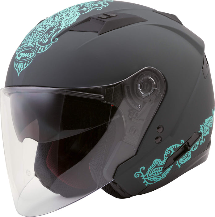 Gmax OF-77 Open Face Eternal Helmet Matte Black Teal size Large