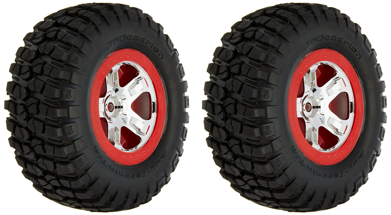 Traxxas 5867 BF Goodrich Mud-Terrain T/A KM2 Tires Pre-Glued on Chrome Red Beadlock-Style wheels (pair)