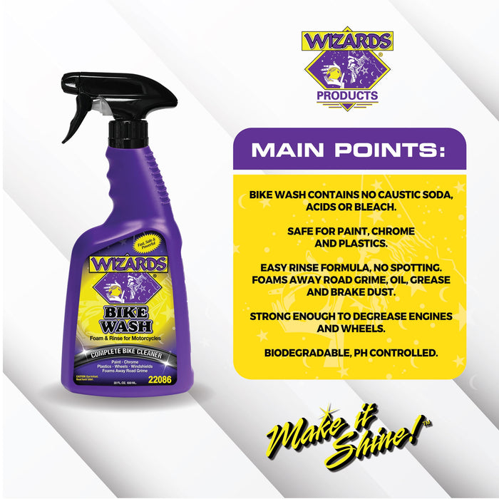 Wizards Bike Wash - Cleaner For Motorcycle Washing Kit- Quick Detailer for Bike Kit with Bug Remover - For Your Motorcycle Accessories and Detail Kit - 22 oz