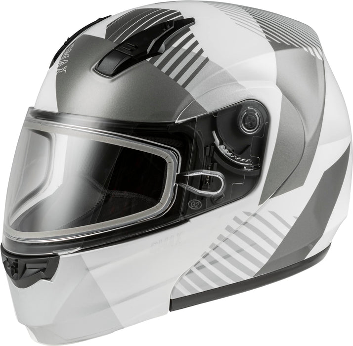 GMAX MD-04S Reserve, Lightweight Modular Helmet for Snow & Motor Sports, Comfortable Full-Face Protection (White/Silver)