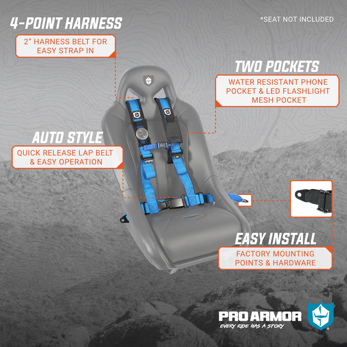 Pro Armor A16UH349BU Auto Style Lap Belt Blue 4 Point Harness 2 Inch Straps, Passenger Side