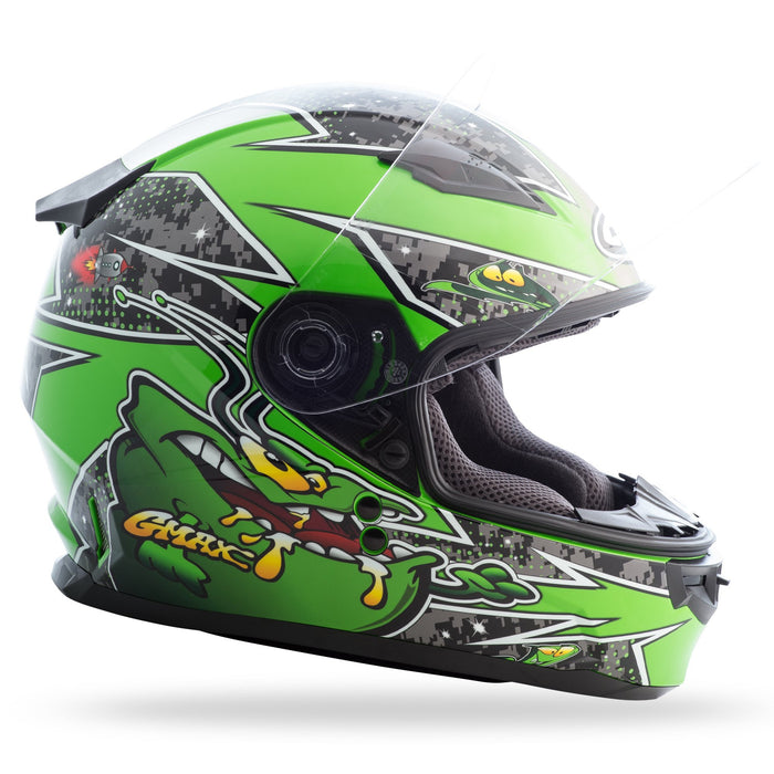 GMAX G7496221TC-3 unisex-adult full-face-helmet-style Helmet (Gm49Y Youth Street Alien) (Black/Green, Youth Medium)