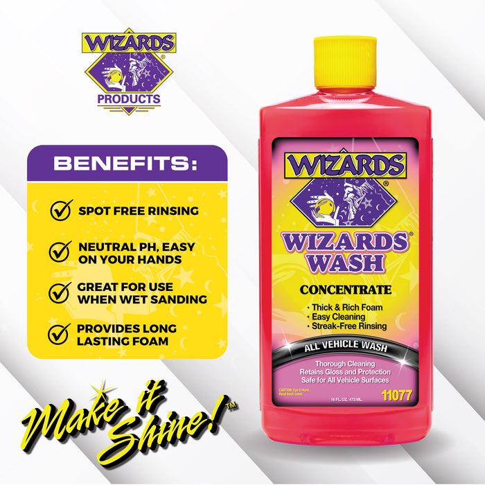 Wizards Car Wash - Super Concentrated Car Wash Soap - No Salt Biodegradable Car Wash Soap With Thick Foam - Exterior Care Products For Marine Use - Foam Cannon Soap For Car Washing Supplies - 16 oz