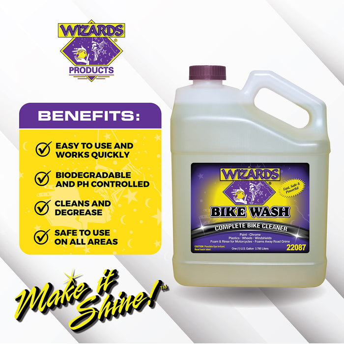 Wizards Bike Wash - Cleaner For Motorcycle Washing Kit - Quick Detailer for Bike Kit with Bug Remover - For Your Motorcycle Accessories and Detail Kit - 1 Gallon