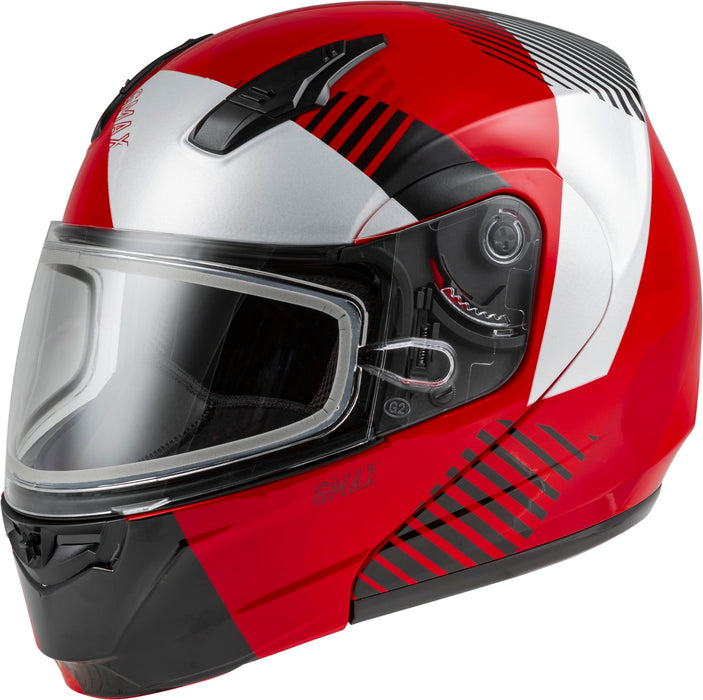 GMAX MD-04S Reserve, Lightweight Modular Helmet for Snow & Motor Sports, Comfortable Full-Face Protection (RED/Silver/BLACK)