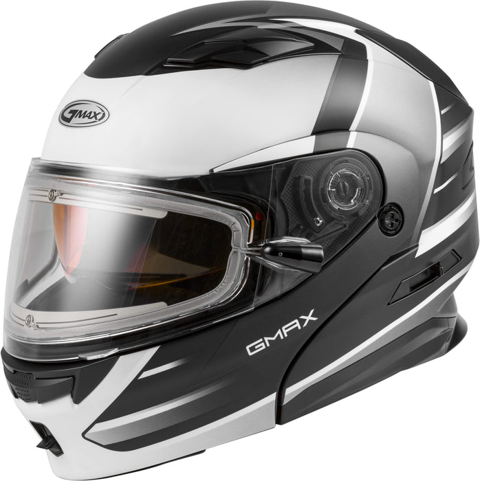 GMAX MD-01S Descendant, DOT Approved Modular Helmet, Electric Dual Lens Shield for Snow & Motor Sports, (Matte Black/White, X-Large)