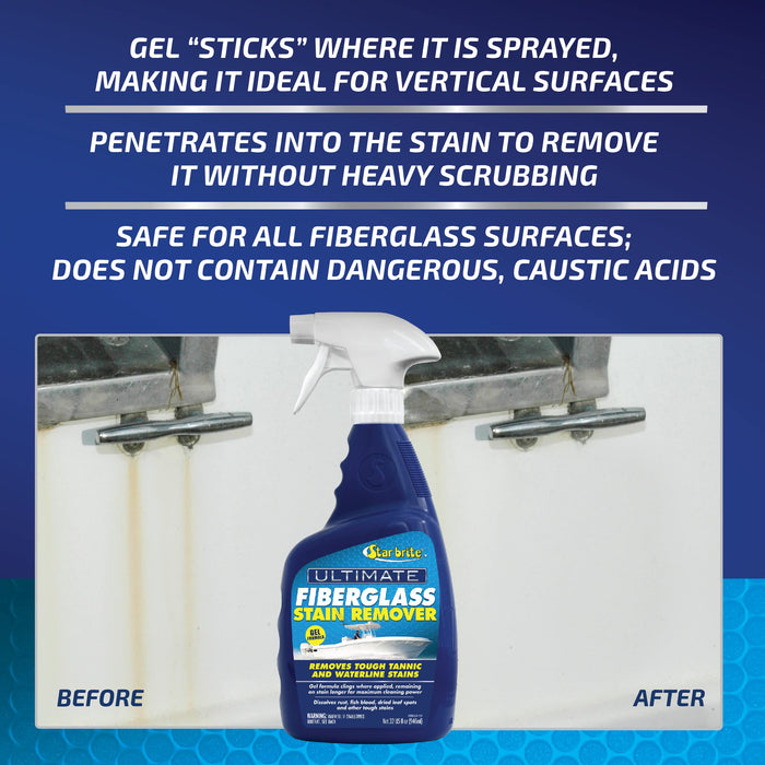 STAR BRITE Ultimate Fiberglass Stain Remover 16 OZ - Easy-to-Use Marine Grade Solution to Eliminate Tough Rust, Leaf & Waterline Stains for Boats and More - Maximum Cleaning Power Gel Spray (098916)