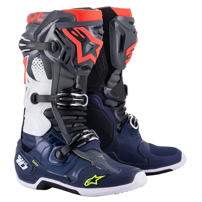 Alpinestars 2010020-9079-8 TECH 10 Boots - Dark Grey/Dark Blue/Red Fluo (Size 8)