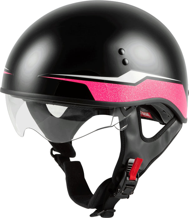 GMAX HH-65 Naked Motorcycle Street Half Helmet (Source Black/Pink, Medium)