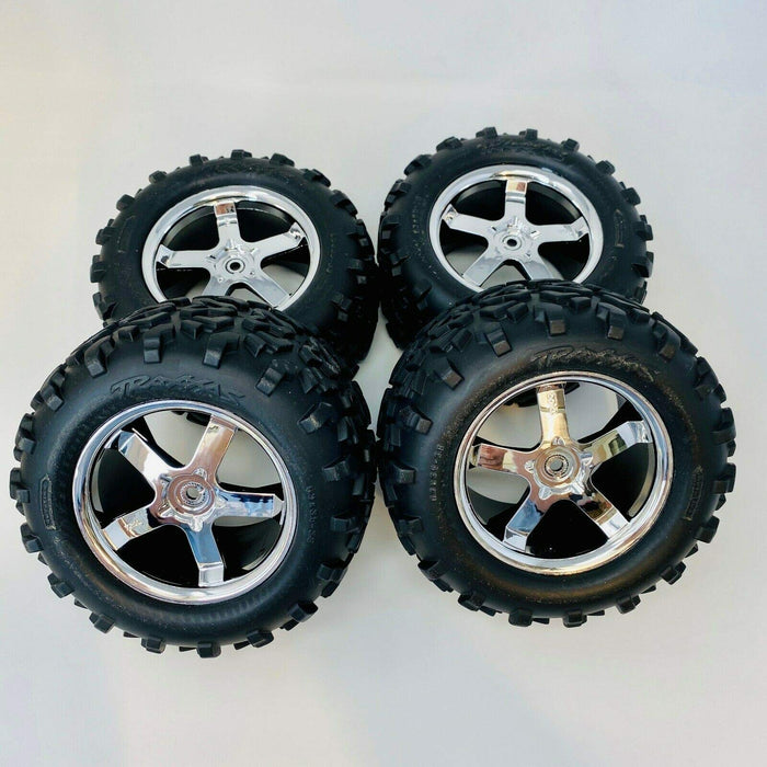 Traxxas 4973R 3.8" Geo Tires On Hurricane Chrome Wheels T-Maxx 3.3