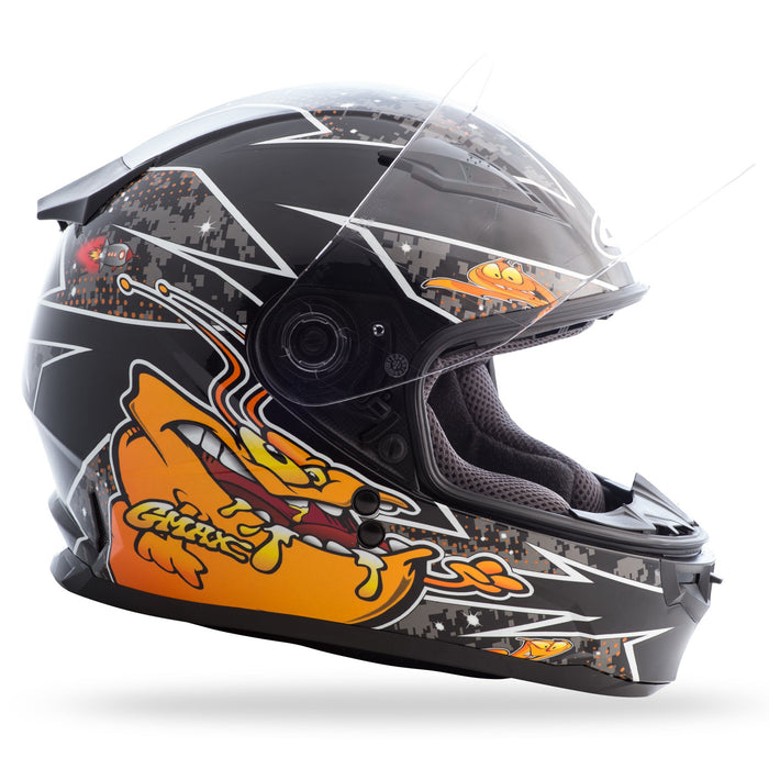 GMAX unisex-adult full-face-helmet-style Helmet (Gm49Y Youth Street Alien) (Black/Orange, Youth Medium)